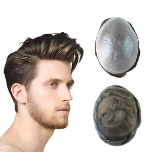 Mens Human Hair Replacement System Invisible Super Thin Skin Toupee Hairpiece7x9 - Picture 1 of 60