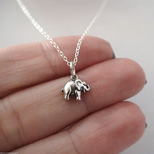 Tiny Elephant Necklace - 925 Sterling Silver - Strength Animal Charm Gift  - Picture 1 of 3
