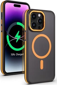 Hülle iPhone 15 Pro Kompatibel mit MagSafe Orange Schwarz Matt - Bild 1 von 8