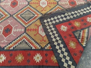 Rug Multi Size Kilim Wool Jute Handmade Flatweave Turkish Red Vintage Area Rug - Picture 1 of 7