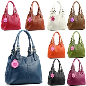 Womens Multiple Pockets Medium Size Plain Handbag with a Long Shoulder Strap - Picture 1 of 15