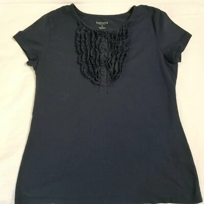 Camiseta para mujer Van Heusen talla S azul marino top mangas cortas cuello redondo volantes Foto 1 de 4