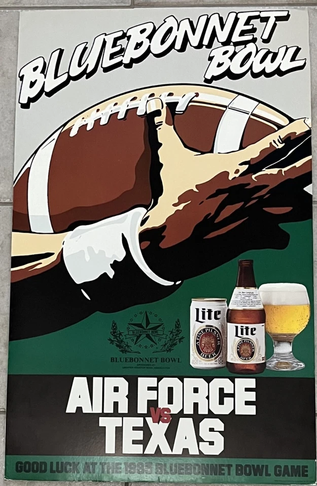 TEXAS LONGHORNS Air Force 1985 Bluebonnet Bowl Lite Promo Advertisement Poster - Image 1 of 4