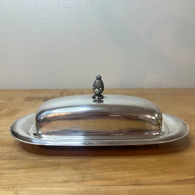 Plato de mantequilla vintage de 8,5" de largo WM Rogers #987 forrado en vidrio plateado Foto 1 de 4