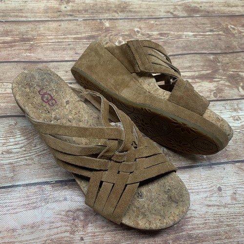 UGG AUSTRALIA sandali donna 7 lilla castagna marrone scamosciato zeppa slide 1019976