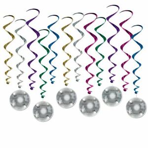 12X 1970'S DISCO BALL HANGING WHIRLS 70'S PARTY DECORATIONS