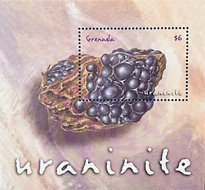 GRENADA GEMSTONES AND MINERALS STAMPS URANINITE SOUVENIR SHEET 2001 MNH - Picture 1 of 1
