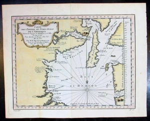  Mapa antiguo de Bellin & Henry Ellis de 1753 de la bahía de Hudsons, búsqueda paso NW - Imagen 1 de 1
