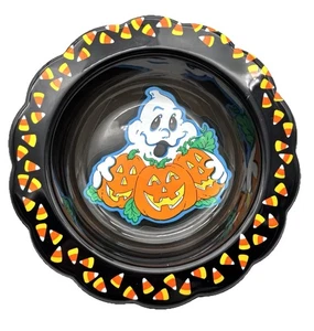 VTG Plastic 80s Black Halloween Candy Treat Dish Bowl Ghost Jack O' Lanterns - Picture 1 of 4