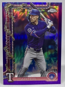 Evan Carter #HC2 2025 Topps Holiday Chrome Purple Refractor /299 SSP Rangers - Bild 1 von 8