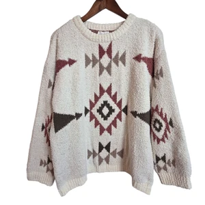 Heyson Sweater Womens Large Cream Aztec Pattern Pullover Soft Cozy Boho Knit - Picture 1 of 12
