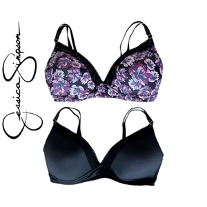 Jessica Simpson Bras. Set of 2. Black / Floral. Wire Free. Size 34C - Picture 1 of 9