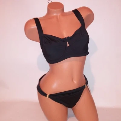 Bikini de baño Victoria Secret 36DD parte superior grande inferior negro liso con aros nuevo Foto 1 de 4