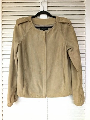 Conjunto de traje falda de gamuza beige topo Talbots - Chaqueta sin cuello con falda - Talla mediana Foto 1 de 4