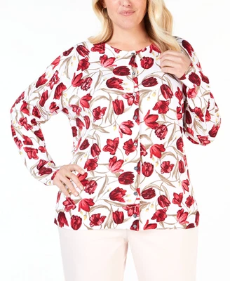 Cárdigan ligero con estampado de tulipán talla grande KAREN SCOTT para mujer 2X Foto 1 de 4