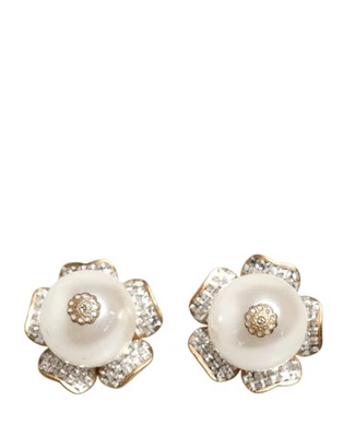 Dolce & Gabbana Gold Tone Maxi Faux Pearl Floral Clip-on Jewelry Women's - Image 1 of 4