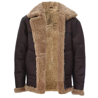 Men’s Shearling B3 Bomber Jacket: Genuine Sheepskin Leather Aviator Coat - Image 1 of 4