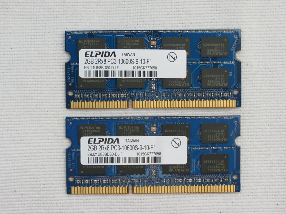 Elpida 2 x 2Gb total 4Gb DDR3-1333 / PC3-10600S EBJ21UE8BDS0-DJ-F laptop SODIMM - Image 1 of 1