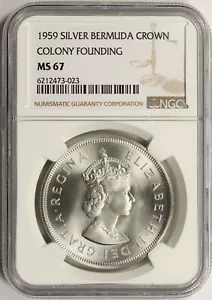 Bermudas 1959 corona de plata NGC MS67 fundación de colonia - Imagen 1 de 4