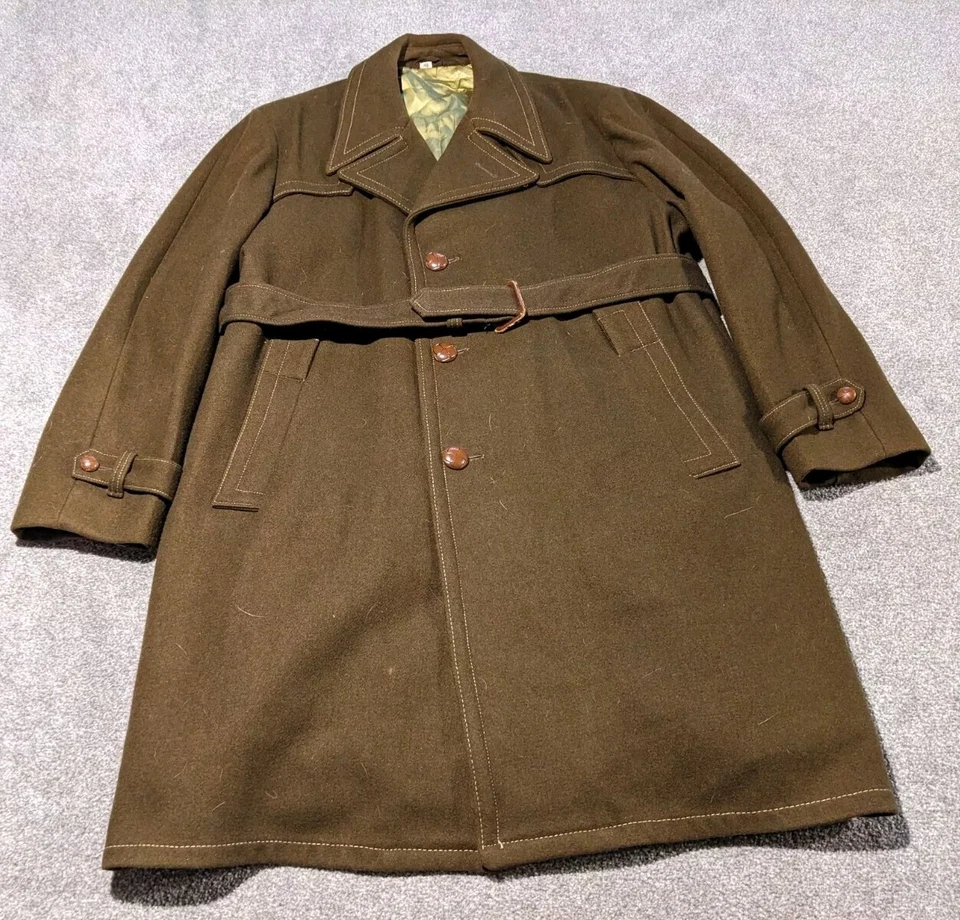 Great Western Coat Mens 46 Vintage Wool Satin Lined Belted Cowboy Riding Heavy - Image 1 of 4