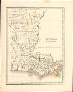 1835 Louisiana & Arkansas T.G. Bradford antique map ~12.2" x 9.8" hand coloring - Picture 1 of 6