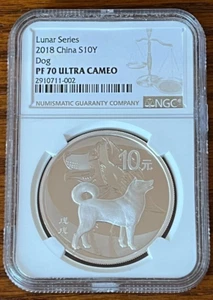 2018 China S10Y Lunar Series Dog 10 Yuan 1oz Silver Coin NGC PF 70 Ultra Cameo - Picture 1 of 1