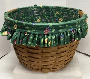 Longeberger De Colección 1992 Cesta Grande 11" de Alto, 16.5" de Diámetro con Forro Floral Verde - Imagen 1 de 13