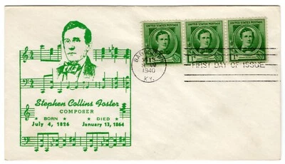 #879 Stephen Collins Foster FDC 1940 Famous Amer - Reid - Image 1 of 2