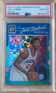 Joel Embiid 2016 Optic Aqua /25 PSA GEM MINT 10 First Year Pop 2! SP SSP MVP WOW