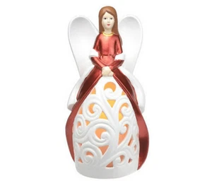 Luminaria de ángel de vacaciones de cerámica QVC con vela sin llama a batería y temporizador - Imagen 1 de 2