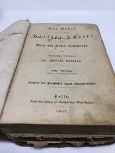 Antik sehr Alte Bibel Luther Selten Buch Rarität Heiligen Schrift 1867 Ledereinb - Bild 1 von 12