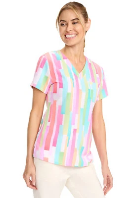Pop Stripes Med Couture Print Scrub V Neck Top MC632 PPST - Image 1 of 4