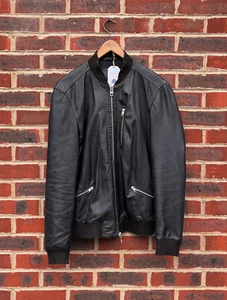 AllSaints Mens UTILITY Leather Bomber Jacket Black LARGE Biker All Saints - Picture 1 of 12