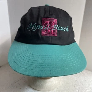 Vintage Myrtle Beach Color Block Pink Black Embroidered Hat Snap Back 90s - Picture 1 of 9