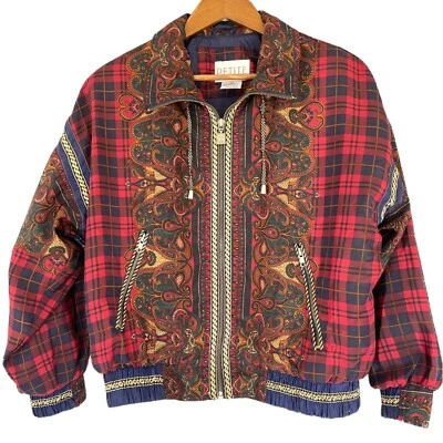 Chaqueta de cachemira a cuadros barroca tartán talla S vintage para mujer pequeña sofística roja Foto 1 de 4