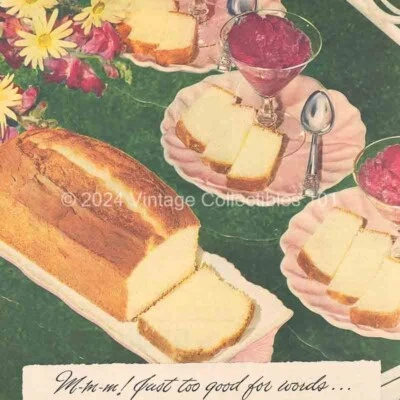 1949 Jane Parker White Golden Loaf Cake kitchen food photo art decor vintage ad - Image 1 of 4