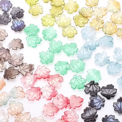 100pcs Mixed Color Glass Lampwork Maple Leaf Pendant DIY Jewelry Craft 21x23mm - Image 1 of 4