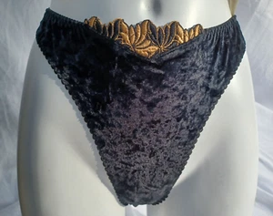 Barbara Paris schöner Tanga schwarz Samt & gold bestickt Blumenborte Größe 3 - Bild 1 von 24