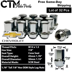 32x Chrome Chevy OEM Factory Lug Nut 14x1.5 Fit 8Lug C2500/3500 K2500/3500 Truck - Picture 1 of 3