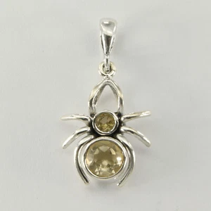 Ciondolo ragno citrino giallo tondo/cerchio sfaccettato in argento sterling 925 - Foto 1 di 7