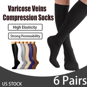 Compression Socks Running Athletic Stocking High Knee Nurse Medical Sport Socks - Picture 1 of 16