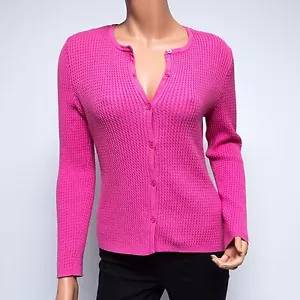 Doncaster Pink Woven Button Down Cardigan Small $350 - Picture 1 of 6