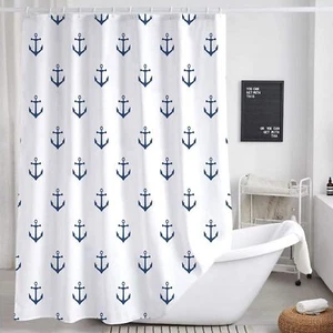 Nautical Anchor Shower Curtain for Bathroom, Navy Blue White Beach Coastal Be... - Picture 1 of 7