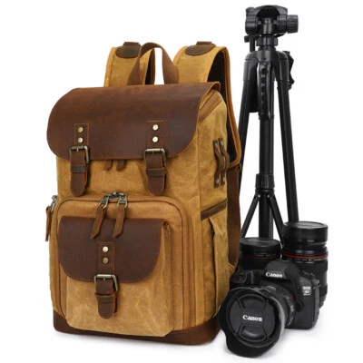 Canvas DSLR Camera Backpack Bag Case Contrast Color Pack For Canon Nikon Sony - Image 1 of 4