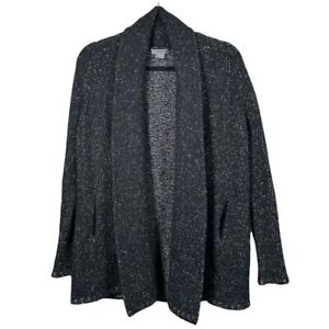 Vince Small Black Speckled Wool Silk Cashmere Blend Open Drape Cardigan Sweater