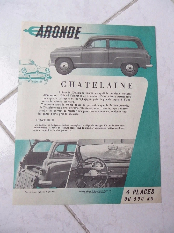 Simca Aronde Chatelaine 1954 Catalog Brochure Leaflet - Image 1 of 1