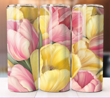 Tulips Floral Bloom Patterly Flowers Tumbler 20oz Skinny Cup Mug Lid w/ Straw