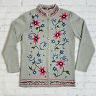 Norm Thompson Embroidered Floral Cardiagn Sweater Button Up Small Gray Pink