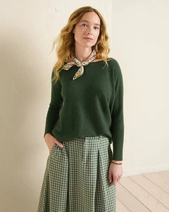 Suéter corto de cachemir Garnet Hill Essential para mujer mediano Nori verde jaspeado - Imagen 1 de 3