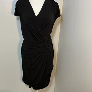 Tommy Bahama Tambour 3/4 Ärmel Faux Wickel Rüschen Kleid schwarz 1X Karriere Etikett Schnitt - Bild 1 von 8